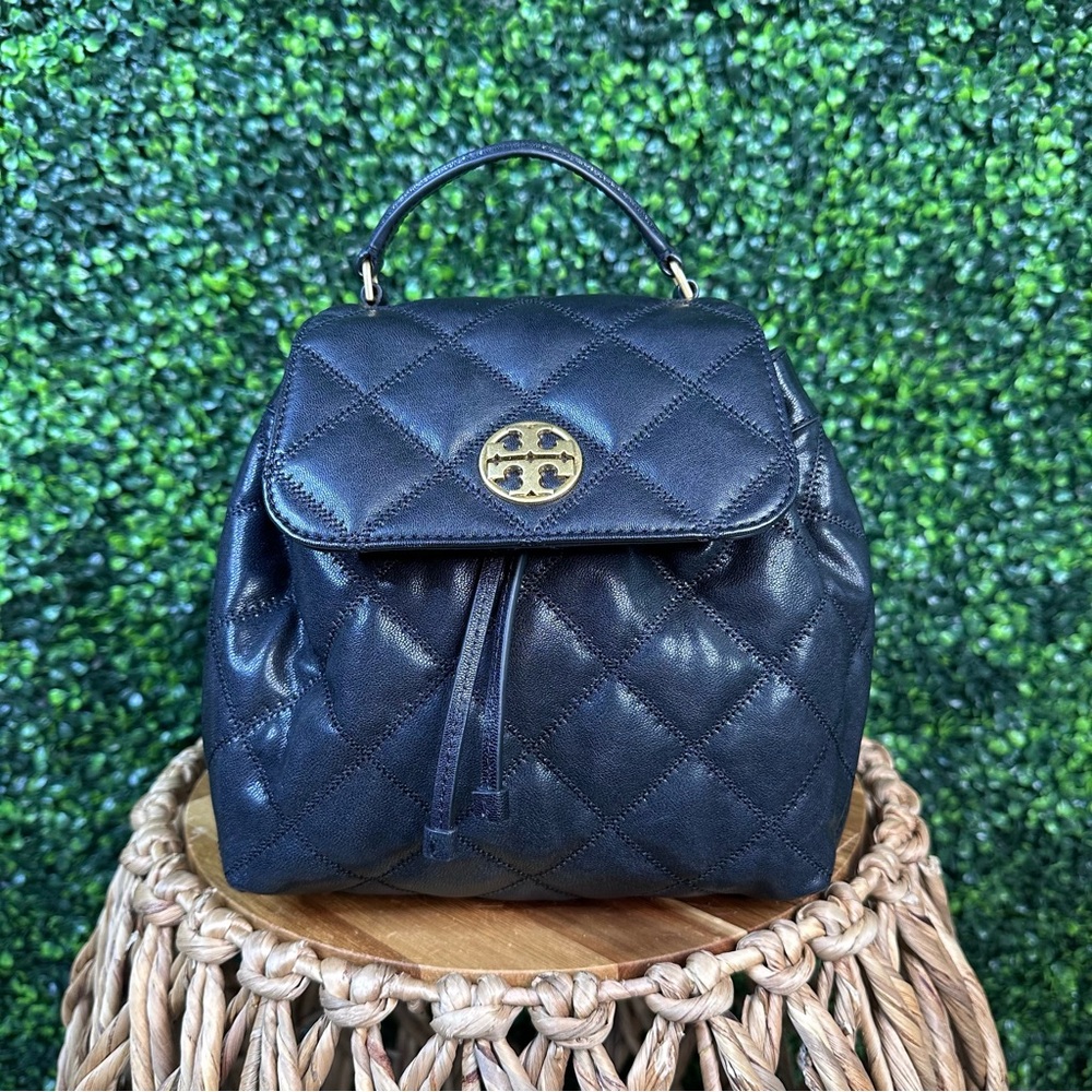 NWOT Tory Burch Willa Leather Quilted Backpack Black Gold